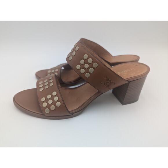 Celine Brown Leather Studded Chunky Heel Sandal Size 37.5 (7.5 US) VGC - Picture 5 of 8